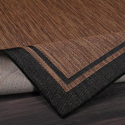 CAMILSON Indoor Outdoor Rug, 5x7 Bordered Nut Brown Black Modern Area Rugs for Indoor and Outdoor Patios, Kitchen and Hallway Mats, Washable Porch Deck Outside Carpet (Bordered Nut Brown Black, 5 x 7)