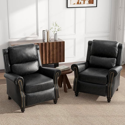 UIXE Pushback Recliner Chairs Set of 2, PU Leather Armchair Push Back Accent Chair, Rivet Trim Club Chair Home Theater Overstuffed Single Sofa Reading Seat for Living Room, Black