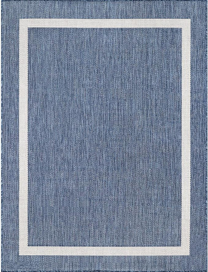 Bordered Outdoor Rug 5x7 Washable Outside Carpet for Indoor Patio Porch Waterproof Easy Cleaning Non Shedding Area Rugs Blue 5 x 7