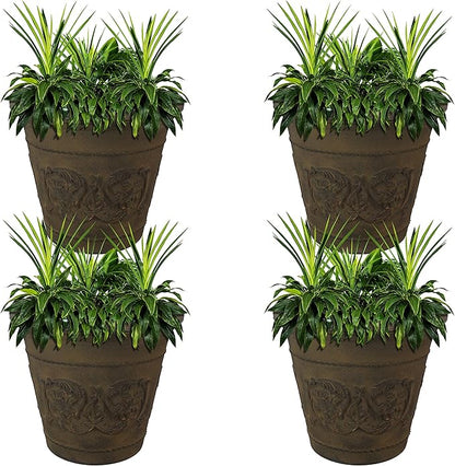Sunnydaze 19.5-Inch Arabella Large Plant Pot - Polyresin Round Outdoor Planter with Drillable Drainage Holes - 4 Pack - Sable