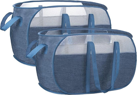 Pop Up Laundry Hamper，with Durable Handles collapsible laundry basket，Easy to Open and Fold for college Dorm,kids room，travel (2 blue)…