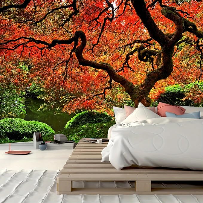 FENDROM Lakeside Red Tree Print Tapestry Nature Old tree Wall Hanging Decorative Psychedelic Scenic Tree Headboard Bedspread Tapestries for Bedroom Living Room Decor