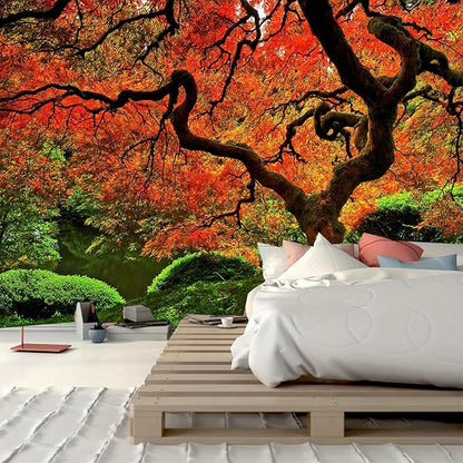 FENDROM Lakeside Red Tree Print Tapestry Nature Old tree Wall Hanging Decorative Psychedelic Scenic Tree Headboard Bedspread Tapestries for Bedroom Living Room Decor