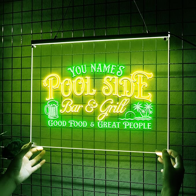 Personalized Pool Side Bar & Grill Neon Sign, Custom LED Light for Backyard Patio, Outdoor Bar Decor, Fun Gift for BBQ & Beer Lovers