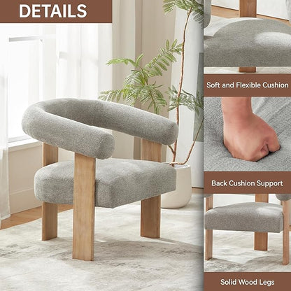 VKNOW Accent Chair Living Room Chair, Modern Upholstered Armchair with Solid Wood Legs, Comfy Barrel Arm Chairs for Living Room Bedroom, Light Grey