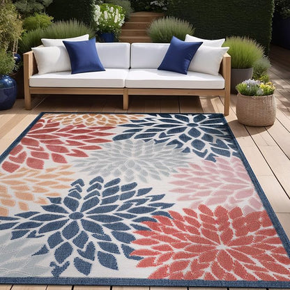 Beverly Rug Outdoor Rug 8x10 Modern Floral Tropical Area Rugs for Indoor and Outdoor Patio Easy to Clean Non Shedding Living Room Porch Garden Washable Outside Carpet (8 x 10 Multicolor)