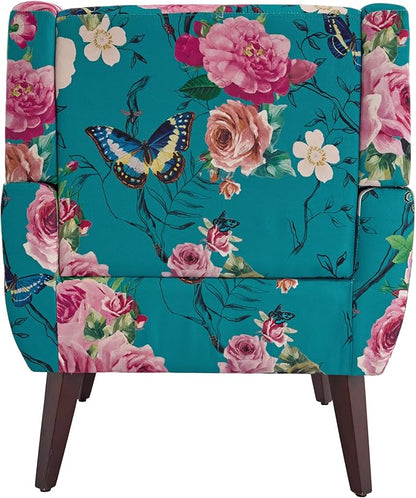 UIXE Floral Accent Chair, Modern Upholstered Armchair in Fabric for Living Room, Comfy Club Arm Chairs Single Sofa Button Tufted Bedroom Reading Seat - Pattern Blue, Set of 1