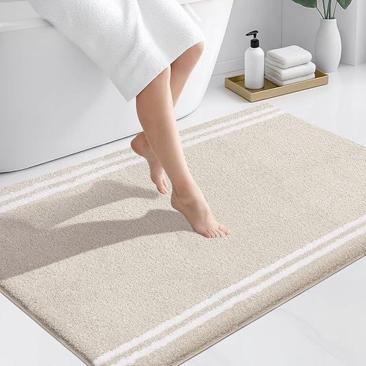 PURRUGS Bathroom Rug Non-Slip Machine Washable 30" x 46", Super Absorbent and Quick Dry Shaggy Microfiber Bath Mat, Extra Soft and Plush Bath Rug for Bathtub, Shower and Sink, Beige