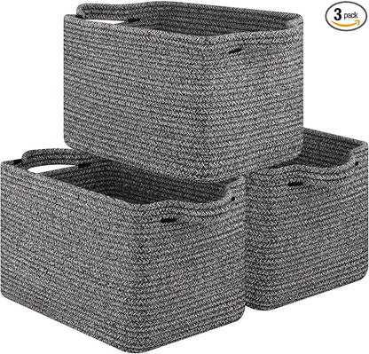 OIAHOMY Storage Basket, Woven Baskets for Storage, Cotton Rope Basket for toys,Towel Baskets for Bathroom - Pack of 3, Black