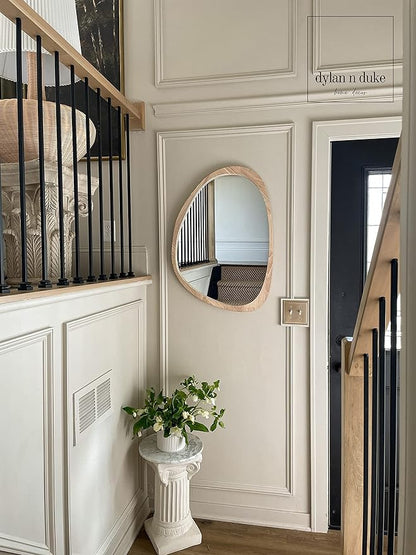 Irregular Wood Frame Boho Mirror - Large Wall Mounted Accent, Asymmetrical, Modern Aesthetic Wall Decor for Bedroom, Entryway, Living Room, Bathroom (Natural)