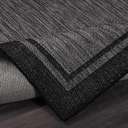 CAMILSON Indoor Outdoor Rug, 6x9 Bordered Dark Grey Black Modern Area Rugs for Indoor and Outdoor Patios, Kitchen and Hallway Mats, Washable Porch Deck Outside Carpet (Bordered Black, 6 x 9)