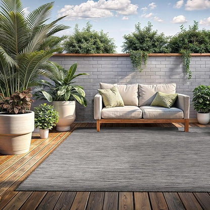 Washable Indoor Outdoor Rug 5x7 Weather Resistant Area Rugs Modern Solid for Porch Deck Balcony Backyard Patio Outside Carpet (5 X 7 Silver Grey)