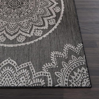 CAMILSON Outdoor Rug 8x10 Modern Area Rugs for Indoor and Outdoor Patios and Porches - Waterproof, Non-Shedding, Easy-to-Clean Outside Carpet (8 x 10, Medallion - Dark Grey/Light Grey)