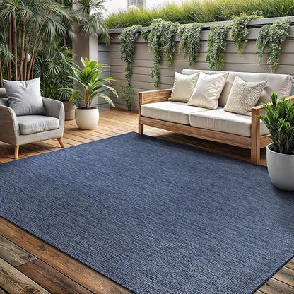 Washable Indoor Outdoor Rug 6x9 Weather Resistant Area Rugs Modern Solid for Porch Deck Balcony Backyard Patio Outside Carpet (6 X 9 Azure Blue)