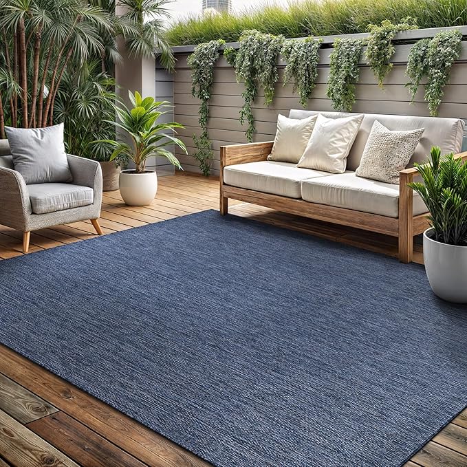 Washable Indoor Outdoor Rug 9x12 Weather Resistant Area Rugs Modern Solid for Porch Deck Balcony Backyard Patio Outside Carpet (9 X 12 Azure Blue)