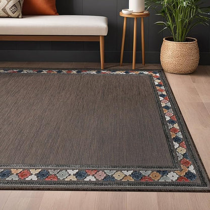 Beverly Rug Outdoor Rug 4x6 Modern Bordered Area Rugs for Indoor and Outdoor Patio Easy to Clean Non Shedding Living Room Porch Garden Washable Outside Carpet (4 x 6 Brown)