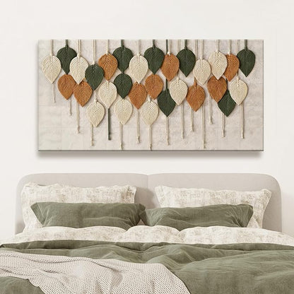 Boho Wall Modern Wall Art Print Paintings Leaves Feather Multicolor Canvas Wall Art Decor For Living Room Bedroom Apartment Kitchen Home Wall Decor 24"W X 48"L Ready To Hanging