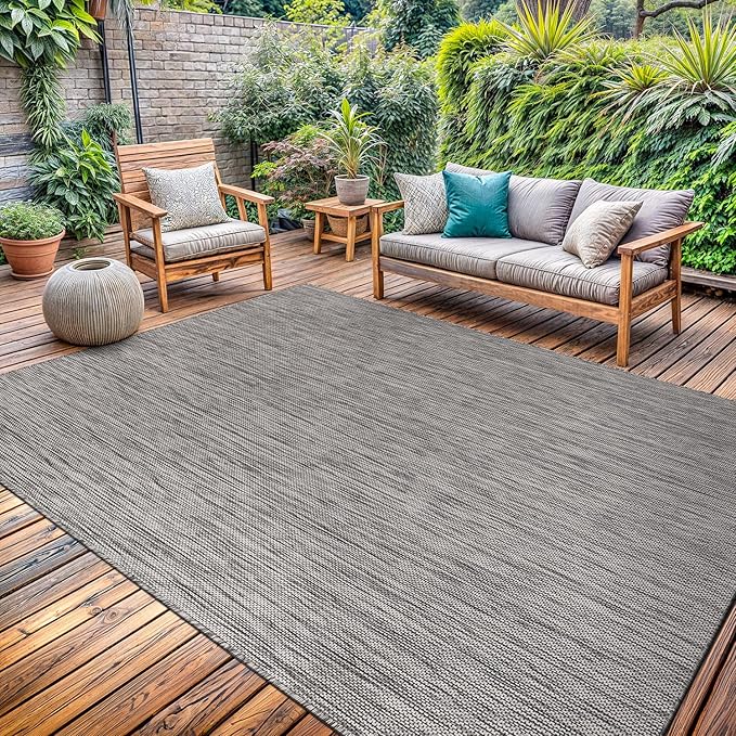 Washable Indoor Outdoor Rug 5x7 Weather Resistant Area Rugs Modern Solid for Porch Deck Balcony Backyard Patio Outside Carpet (5 X 7 Silver Grey)