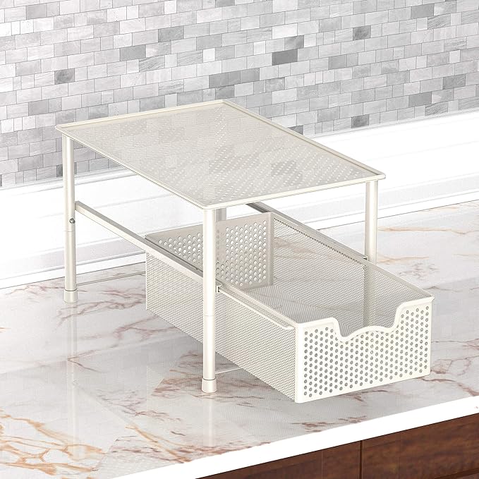 Simple Houseware Stackable Under Sink Cabinet Sliding Basket Organizer Drawer, White