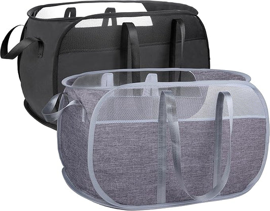 Pop Up Laundry Hamper，with Durable Handles collapsible laundry basket，Easy to Open and Fold for college Dorm,kids room，travel (black+gray)…