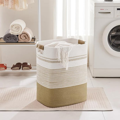 85L Tall Laundry Hamper with Handles for Living Room Storage, Extra Large Woven Rope Baskets Bin for Blanket, Kids Toy, Gifts, Wicker Hamper for Bedroom Dirty Clothes, 17"x14"x22" Khaki