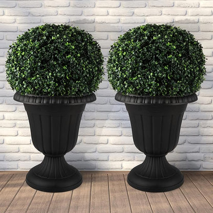 Pure Garden Outdoor Planter 2-Pack - 16x18-Inch Urn Planters - Plastic Plant Pots for Indoor, Outdoor, or Front Porch Decor - Flower Pots (Black)