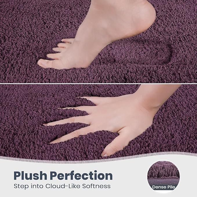 PURRUGS Bathroom Rug Non-Slip Machine Washable 30" x 60", Super Absorbent and Quick Dry Shaggy Microfiber Bath Mat, Extra Soft and Plush Bath Rug for Bathtub, Shower and Sink, Purple