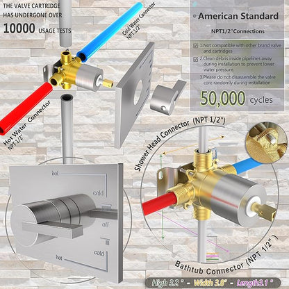Bathtub Shower Systems, Tub and Shower Faucet Set Combo with 6 Inch Brushed Nickel Shower Faucet Set, Shower Tub Faucets Sets Complete (Valve Included)