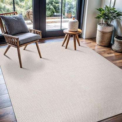 CAMILSON Easy Jute Rug 8x10, Indoor Outdoor Off-White Farmhouse Area Rugs for Living Room Patio and Kitchen Rug, Solid Woven Design, Easy-Cleaning, Non Slip Washable Outside Carpet Alfombras (8 x 10)