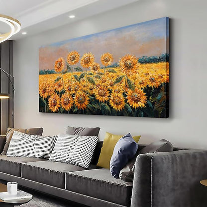 Yuaxker Sunflower Flower Wall Art Modern Yellow floral Canvas Painting Positive Trendy Wall Decor Artwork for Living Room Bedroom Dining Room Office Home Decor 24x48inch