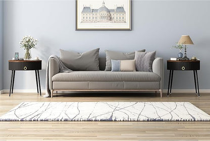 OIOG Side Tables Set of 2, Round Nightstand with Drawer, Modern Bedside End Tables for Small Space, Living Room, Bedroom, Office, Dorm, Rustic Brown and Black