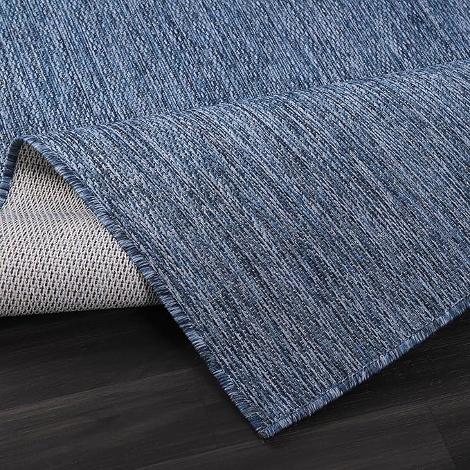Washable Indoor Outdoor Rug 10x14 Weather Resistant Area Rugs Modern Solid for Porch Deck Balcony Backyard Patio Outside Carpet (10 X 14 Azure Blue)