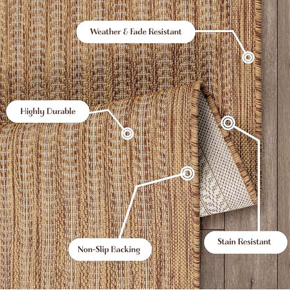 Adiva Rugs Outdoor Indoor Area Rug, Weather Resistant, Easy to Clean, Stain Resistant Floor Mat for Dining Room, Backyard, Deck, Patio (Wooden, 9' x 12')