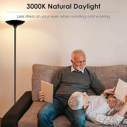 BoostArea Torchiere Floor Lamp, 30W Super Bright LED Standing Lamp, Stepless Dimmable Pole Lamp with 3000K Lighting, Rotary Switch, 70 Inch Tall Metal Modern Floor Lamps for Living Room/Bedroom Black