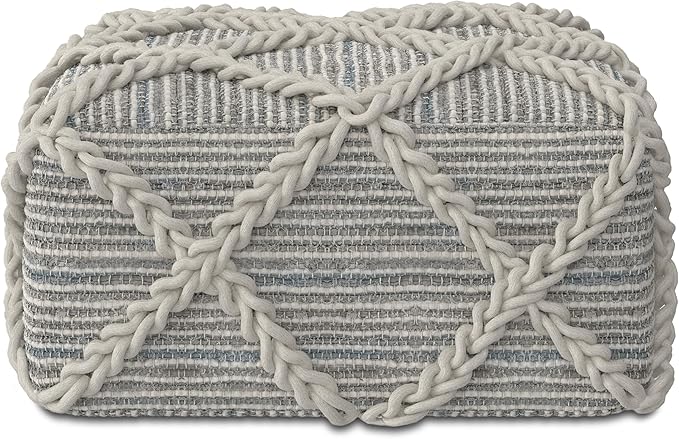 SIMPLIHOME Cowan Contemporary Square Pouf in Grey, Natural Handloom Woven for the Living Room, Bedroom and Kids Room
