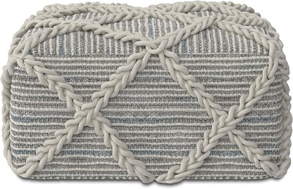 SIMPLIHOME Cowan Contemporary Square Pouf in Grey, Natural Handloom Woven for the Living Room, Bedroom and Kids Room