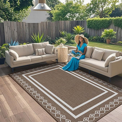 Outdoor Patio Rug, Outside Rectangular Carpet, Moroccan Geometric Rugs, Washable Large Indoor Outdoor Rug 8x10 Mats for RV, Picnic, Backyard, Deck, Balcony, Porch, Beach