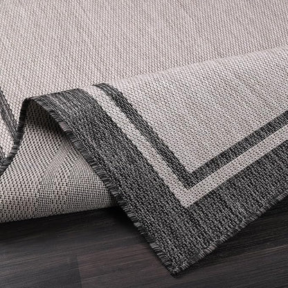 CAMILSON Indoor Outdoor Rug, 6x9 Bordered Gray Modern Area Rugs for Indoor and Outdoor Patios, Kitchen and Hallway Mats, Washable Porch Deck Outside Carpet (Bordered Grey, 6 x 9)
