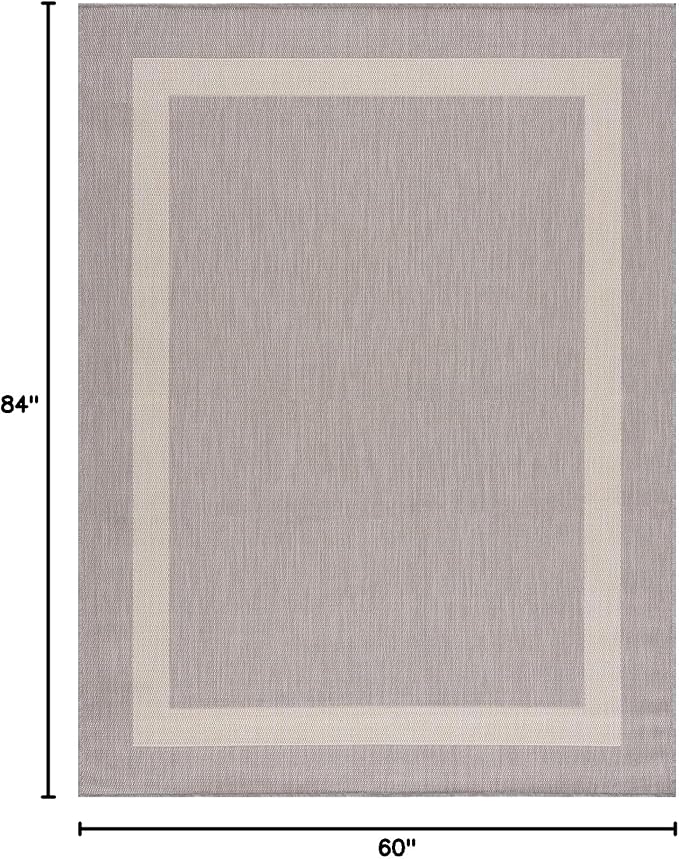 CAMILSON Outdoor Rug 5x7,Modern Outside Rugs for Patios Porches Waterproof Durable Washable Non-Shedding, Easy-to-Clean Indoor Outdoor Area Carpet (5 x 7, Bordered - Gray/White)