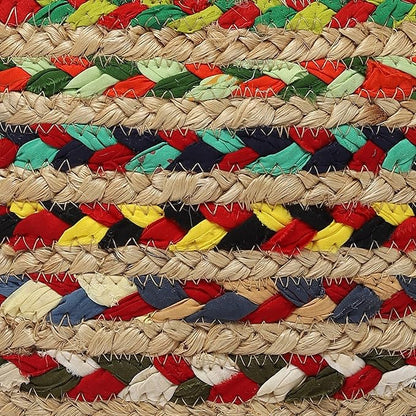 REDEARTH Round Pouf Ottoman - Braided Boho Poof Home Décor Pouffe Accent Sitting Circular Foot Rest for Living Room, Bedroom, Nursery, Kidsroom, Lounge; Jute and Cotton (19.5"x19.5"x14"; Multi)