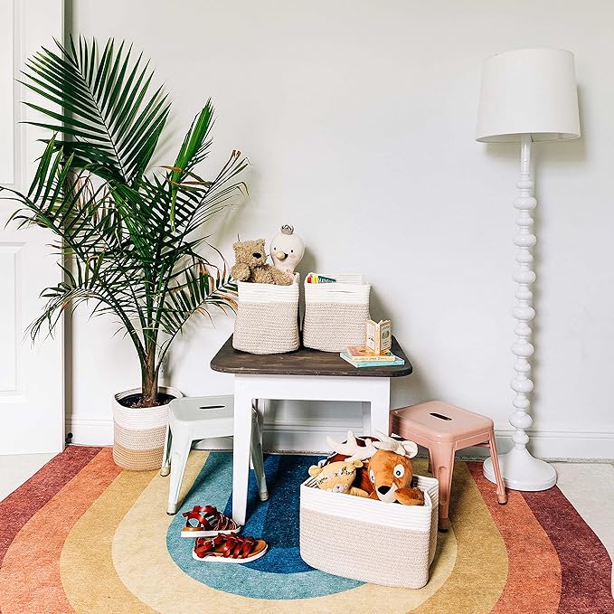 OrganiHaus Set of 3 Woven Storage Baskets for Organizing, Cotton Rope Organizer Bins for Shelves, Closet & Nursery, Dog Toy Basket, Decorative Bins for Toys, Towels & Books - 15x10x9, Light Honey