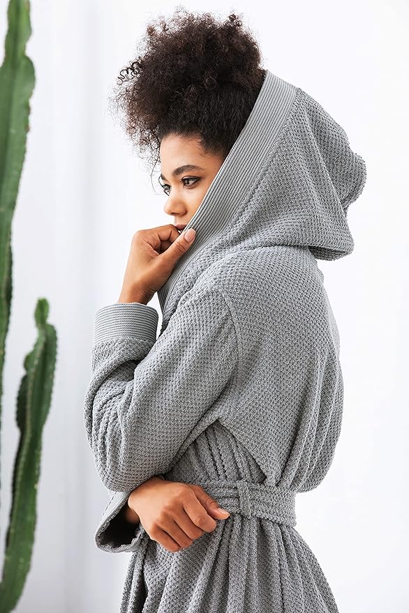 Organic Turkish Cotton Terry Hooded Kimono Bathrobe, Robe for Women