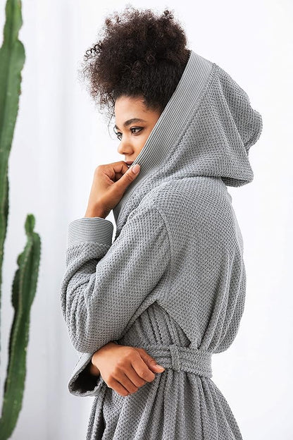 Organic Turkish Cotton Terry Hooded Kimono Bathrobe, Robe for Women