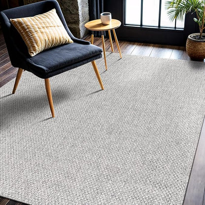 CAMILSON Easy Jute Rug 6x9, Indoor Outdoor Gray Color Farmhouse Area Rugs for Living Room Patio and Kitchen Rug, Solid Boho Woven Design, Easy-Cleaning, Washable Outside Carpet Alfombras (6 x 9)