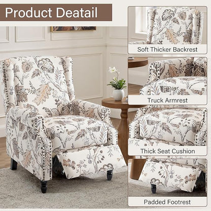 UIXE Recliner Chairs Set of 2, Fabric Upholstered Armchair Pushback Accent Chair for Living Room, Floral Rivet Trim Club Chair Home Theater Single Sofa Bedroom Side Reading Seat - Beige Plants