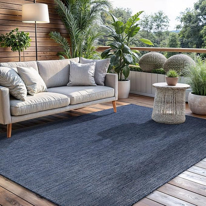 CAMILSON Outdoor Rug 9x12 Modern Area Rugs for Large Indoor and Outdoor Patios and Porches - Waterproof, Washable, Non-Shedding, Easy-to-Clean Outside Carpet (9 x 12, Solid - Navy Blue)