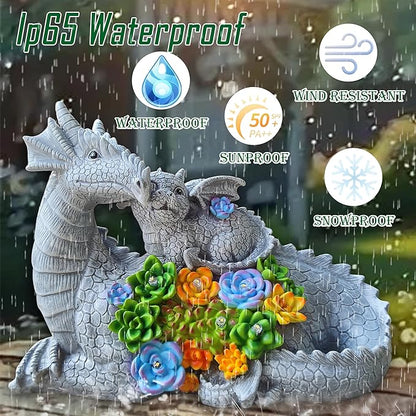 Solar Dragon Statue with LED Lights, Dargon Lover Gifts with Succulent and 6 LED Lights for Outdoor,Solar Dragon Decor for Yard, Garden and Patio, Unique Garden Statue for Mom Grandma