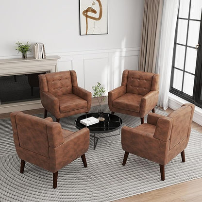 UIXE Faux Leather Accent Chair, Morden Upholstered Armchair for Living Room, Button Tufted Arm Chair Comfy Single Sofa Bedroom Side Reading Seat - Coffee