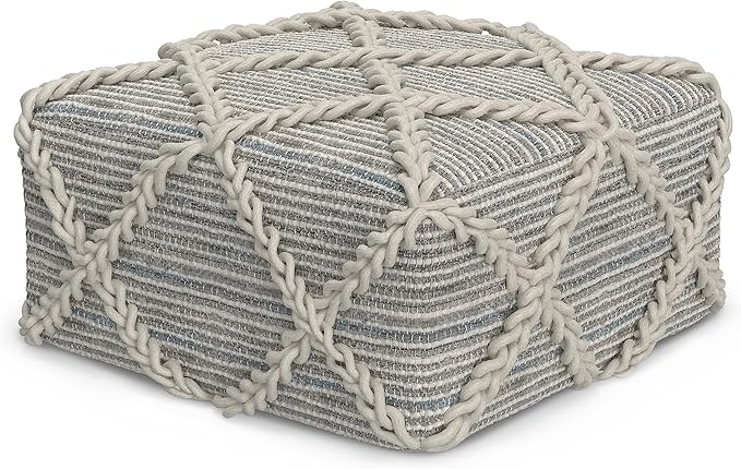 SIMPLIHOME Cowan Contemporary Square Pouf in Grey, Natural Handloom Woven for the Living Room, Bedroom and Kids Room
