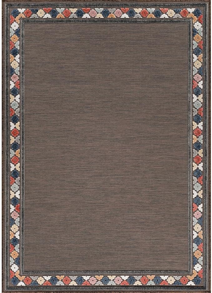 Beverly Rug Outdoor Rug 6x9 Modern Bordered Area Rugs for Indoor and Outdoor Patio Easy to Clean Non Shedding Living Room Porch Garden Washable Outside Carpet (6 x 9 Brown)